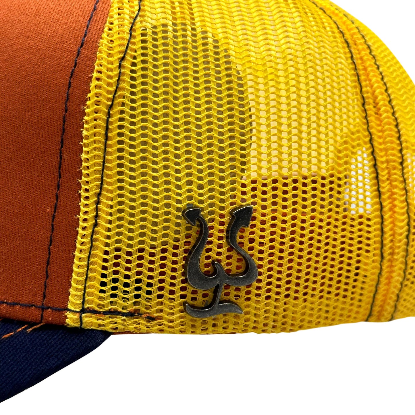 Pepe Aguilar Trucker Cap with Snap - Orange and Blue with Yellow Logo