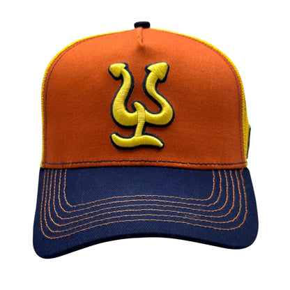 Pepe Aguilar Gorra de Troquero con broche - naranja y azul con logo amarillo