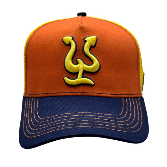 Pepe Aguilar Gorra de Troquero con broche - naranja y azul con logo amarillo
