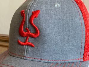 Pepe Aguilar Hat - Light Grey & Red with Red Logo